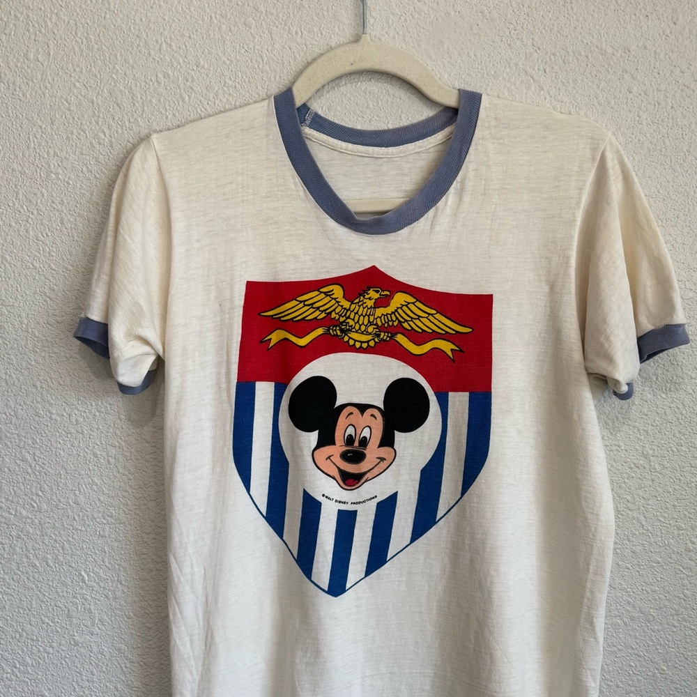 VTG Mickey Mouse Walt Disney Productions Patriotic Ringer Tee Small 70s 80s - Picture 2 of 9